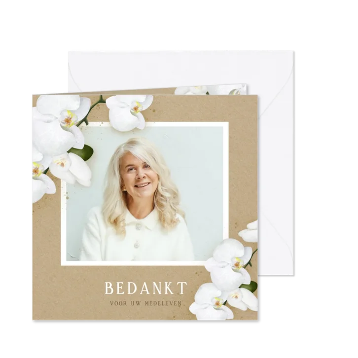 Moderne rouw bedankkaart met illustratie van een orchidee