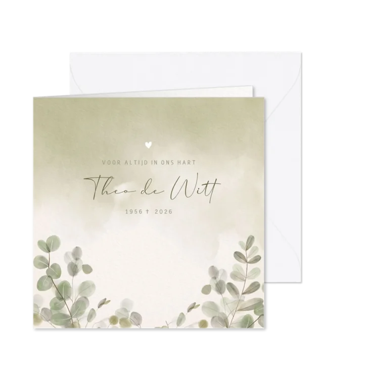 Moderne rouwkaart groene waterverf eucalyptus takjes