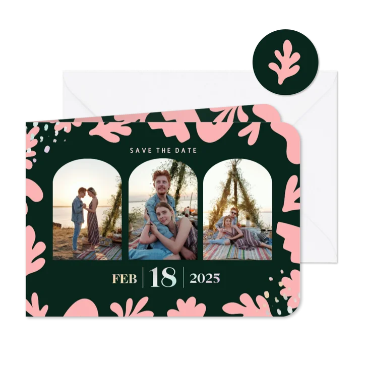 Moderne save the date kaart holografisch met vormen groen