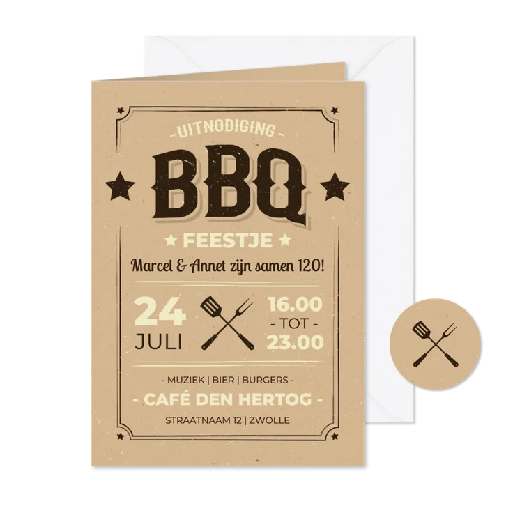 Moderne uitnodiging BBQ feestje kraft vintage stijl