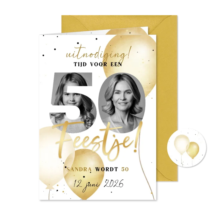 Moderne uitnodiging foto's 50 jaar verjaardag ballonnen