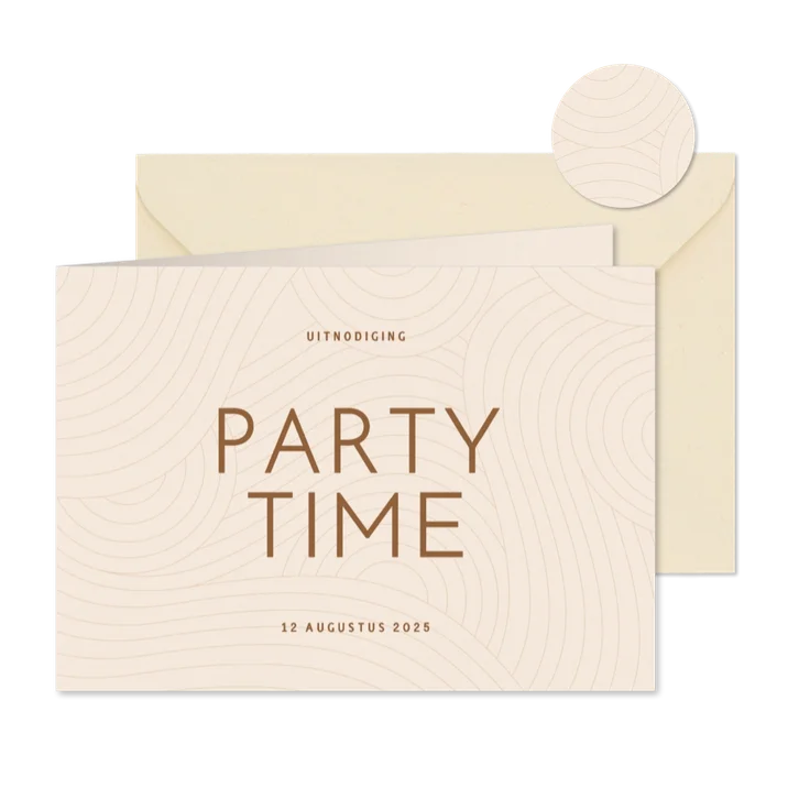 Moderne uitnodiging party time met golvende lijnen beige