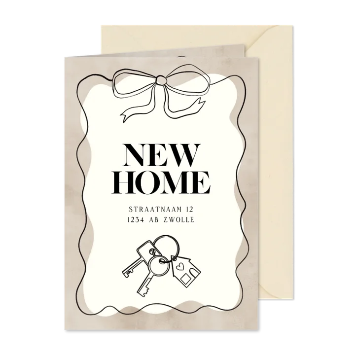 Moderne verhuiskaart strik, sleutels New Home