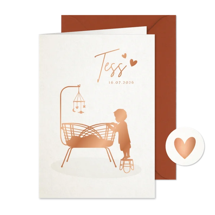 Mooi geboortekaartje met wiegje silhouet grote broer