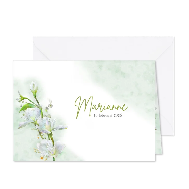 Mooie bedankkaart met witte bloemen op waterverf