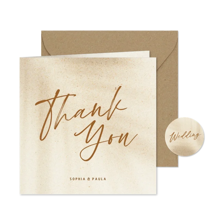 Natuurlijk bedankkaart huwelijk in zandkleur