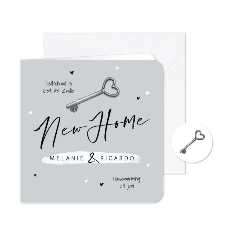 New home verhuiskaart samenwonen foto sleutel hartjes