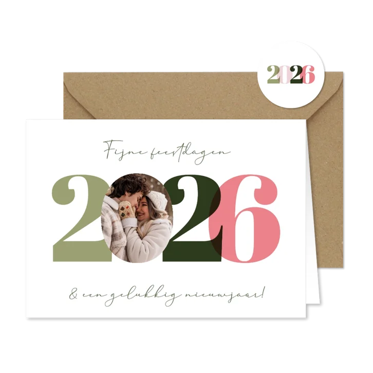 Nieuwjaarskaart 2026 pastelkleuren met foto