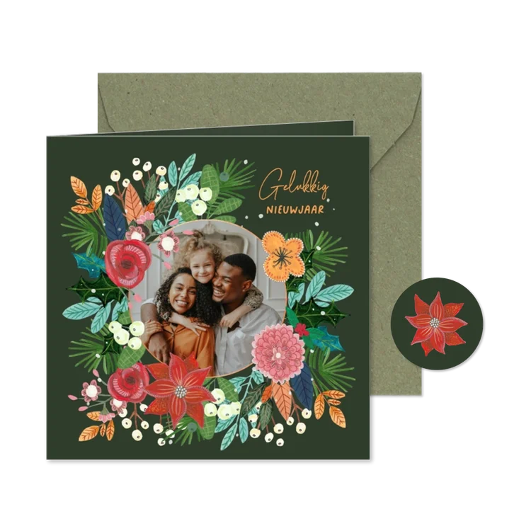 Nieuwjaarskaart botanische kerstster bloemen
