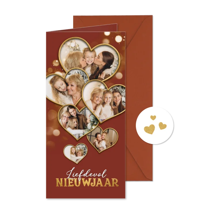 Nieuwjaarskaart fotocollage hartjes liefdevol nieuwjaar