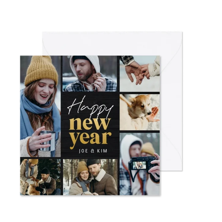 Nieuwjaarskaart fotocollage met goud