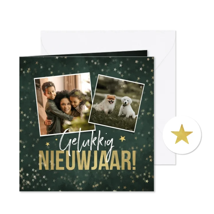Nieuwjaarskaart gelukkig nieuwjaar sterren goud fotokaart