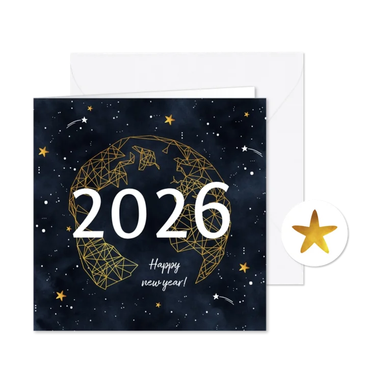 Nieuwjaarskaart goudlook geometrisch met sterren