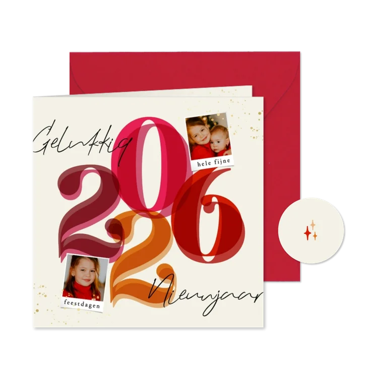 Nieuwjaarskaart groot jaartal met foto kleurrijk