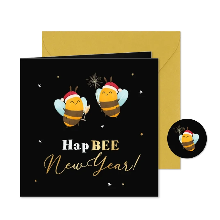 Nieuwjaarskaart hapBEE new year bijtjes dieren