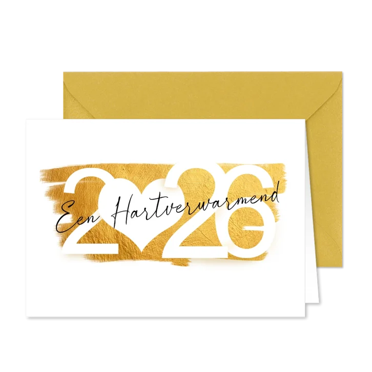Nieuwjaarskaart hartverwarmend 2026 goud