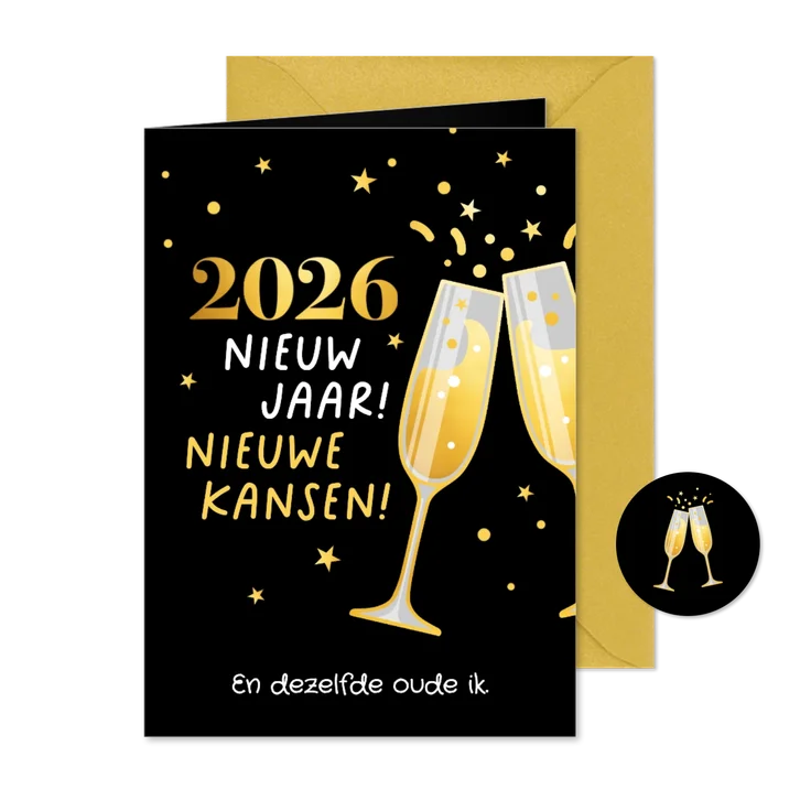 Nieuwjaarskaart humor ‘2026, nieuwe kansen, oude ik'