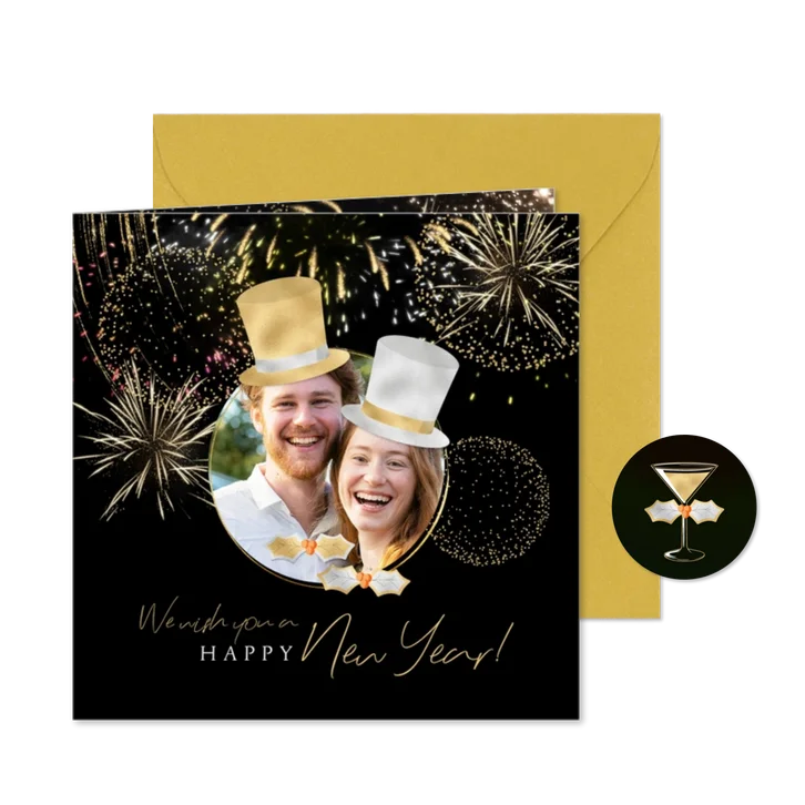 Nieuwjaarskaart humor vrolijk verkleedfeest eigen foto