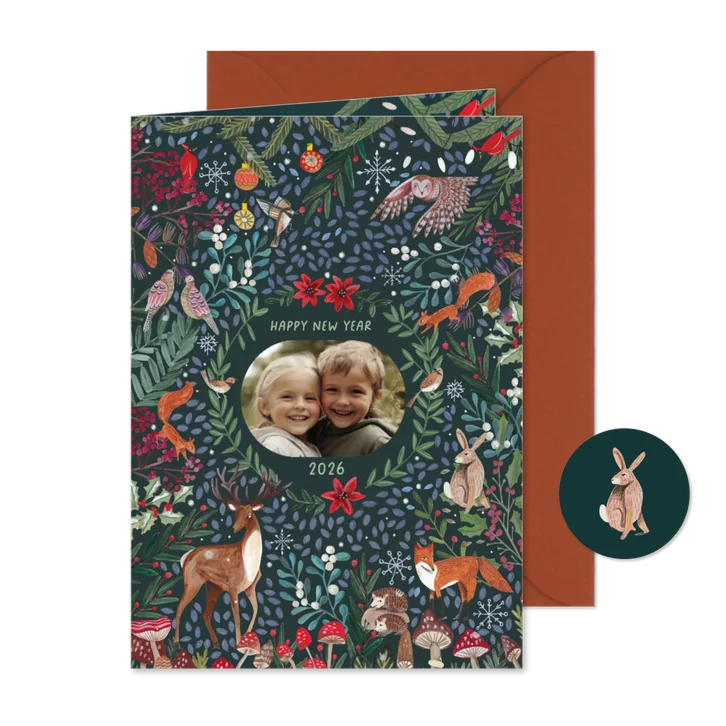 Nieuwjaarskaart klassiek natuur en dieren