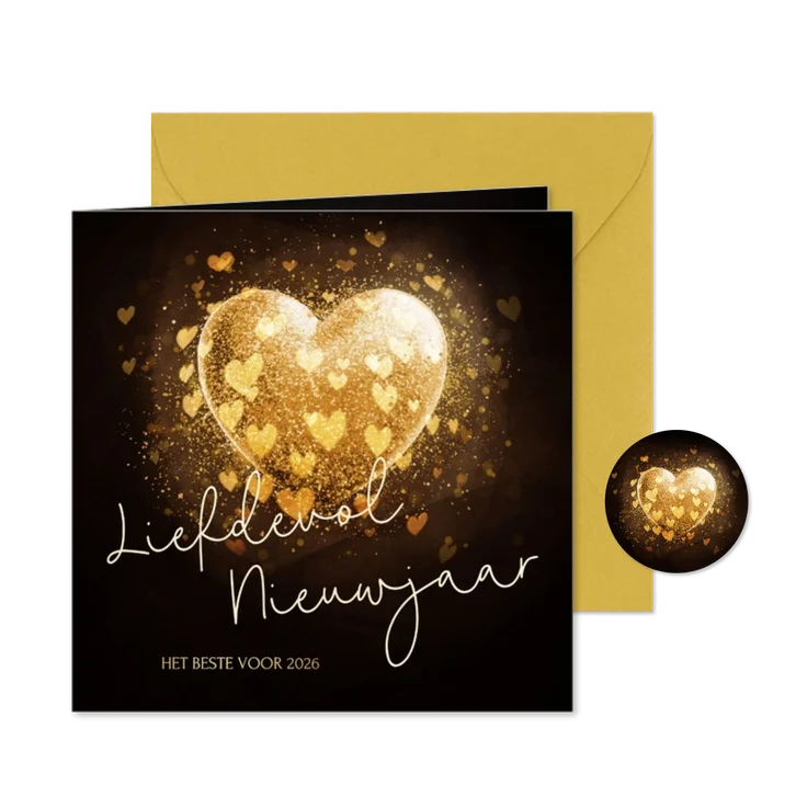 Nieuwjaarskaart liefdevol nieuwjaar met sprankelend hart