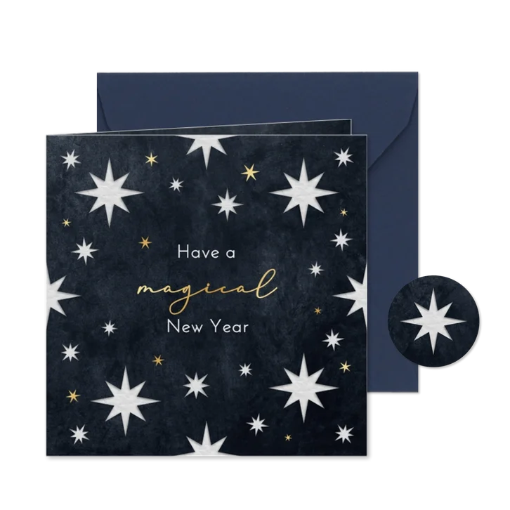 Nieuwjaarskaart magical new year sterren goud beste wensen