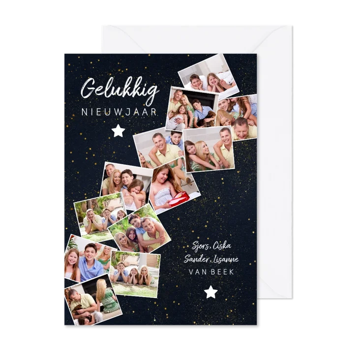 Nieuwjaarskaart met 12 foto's collage van het jaar