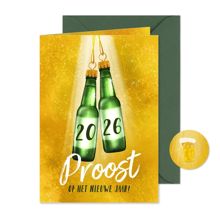 Nieuwjaarskaart met bierflesjes