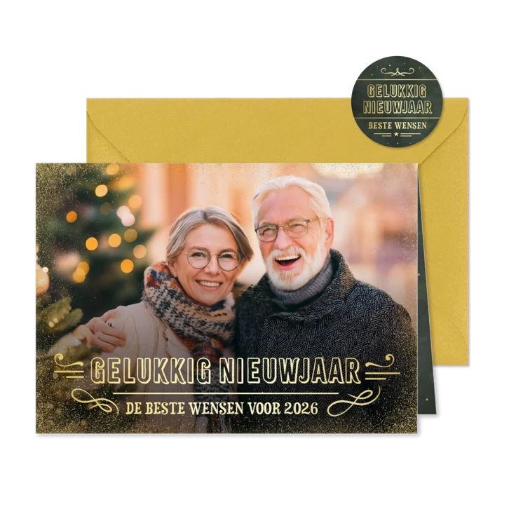 Nieuwjaarskaart met eigen foto en nostalgische typografie