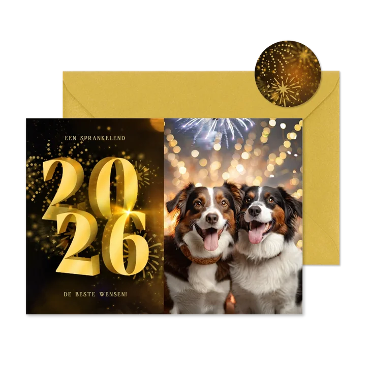 Nieuwjaarskaart met foto 2026 3D en vuurwerk