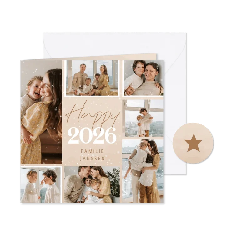 Nieuwjaarskaart met fotocollage happy 2026