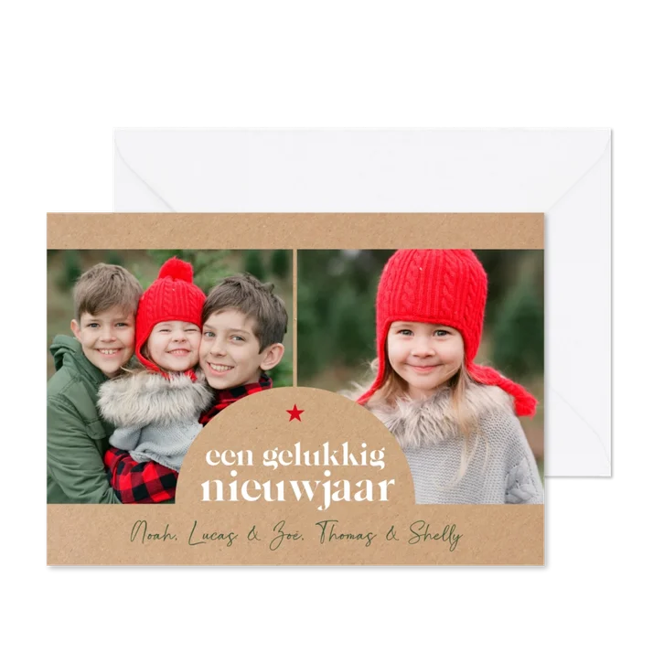 Nieuwjaarskaart met foto's in boogkader