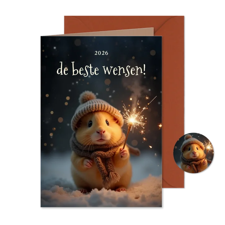 Nieuwjaarskaart met lieve cavia de beste wensen