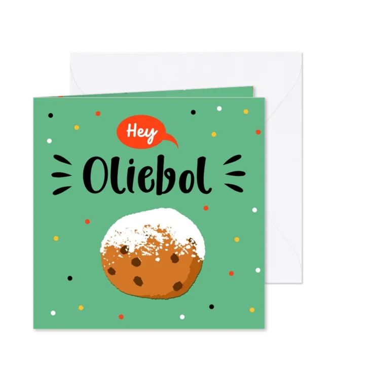 Nieuwjaarskaart met oliebol en confetti