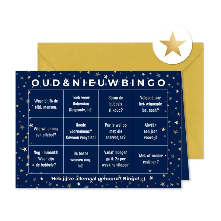 Nieuwjaarskaart 'oud en nieuw bingo' humor