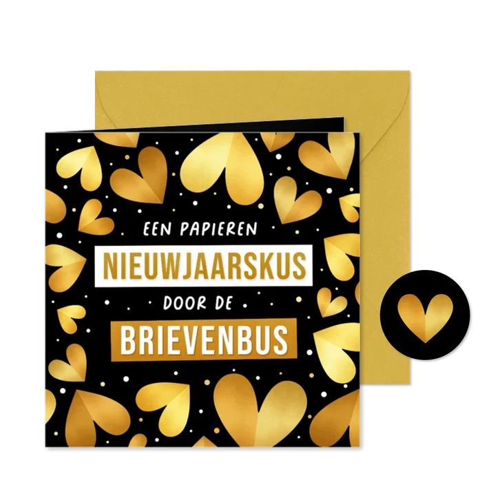 Nieuwjaarskaart papieren kus door de brievenbus