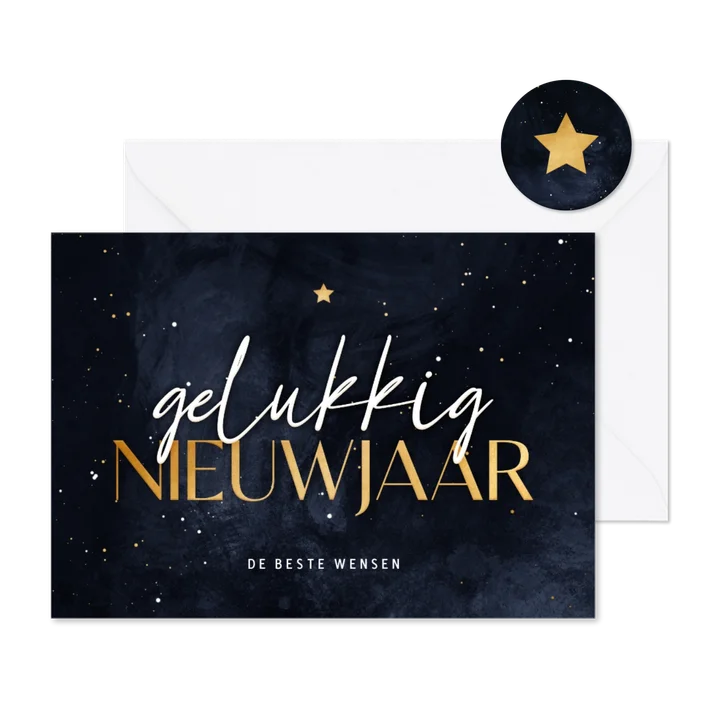 Nieuwjaarskaart stijlvol blauw gelukkig nieuwjaar met ster