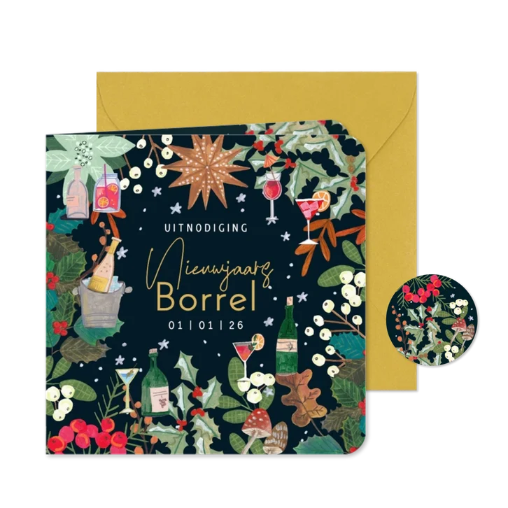Nieuwjaarskaart uitnodiging illustraties nieuwjaarsborrel