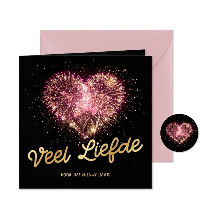 Nieuwjaarskaart vuurwerk hart liefde voor het nieuwe jaar