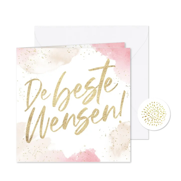 Nieuwjaarskaart waterverf confetti goud de beste wensen