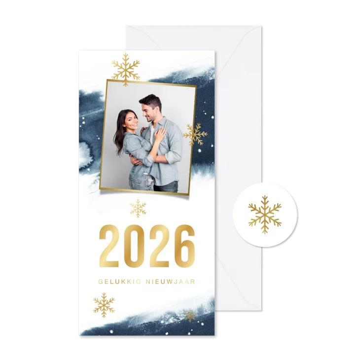 Nieuwjaarskaart waterverf sterren sneeuwvlokken 2026 foto
