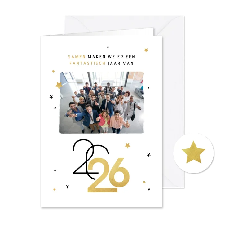 Nieuwjaarskaart zakelijk sterren 2026 grafisch modern