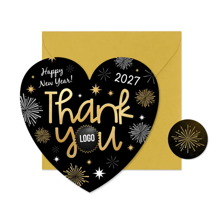 Nieuwjaarskaart zakelijk thank you hartvorm sterren vuurwerk