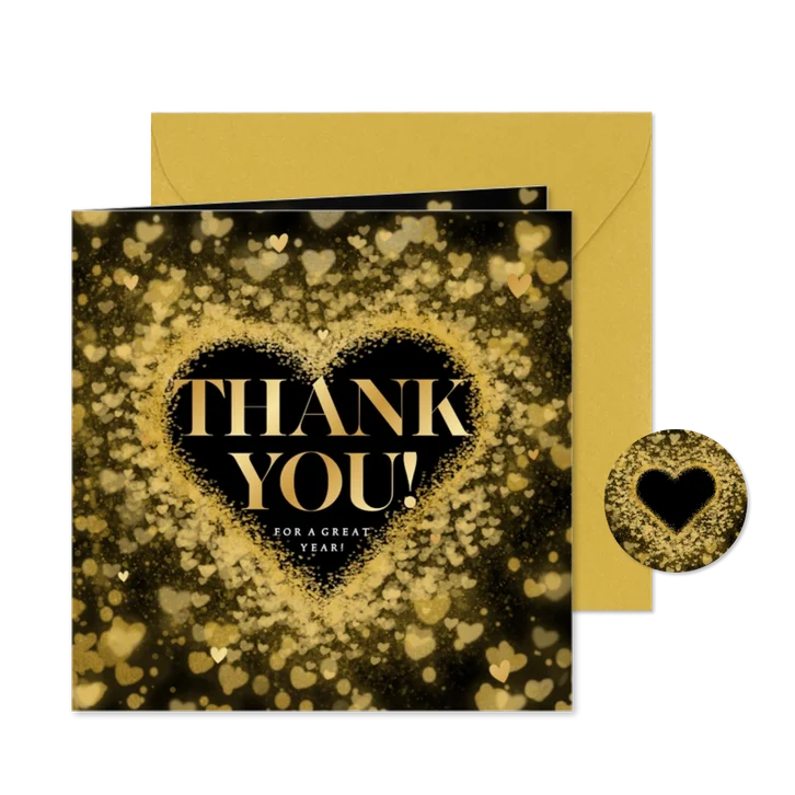 Nieuwjaarskaart zakelijk thank you met gouden hartjes