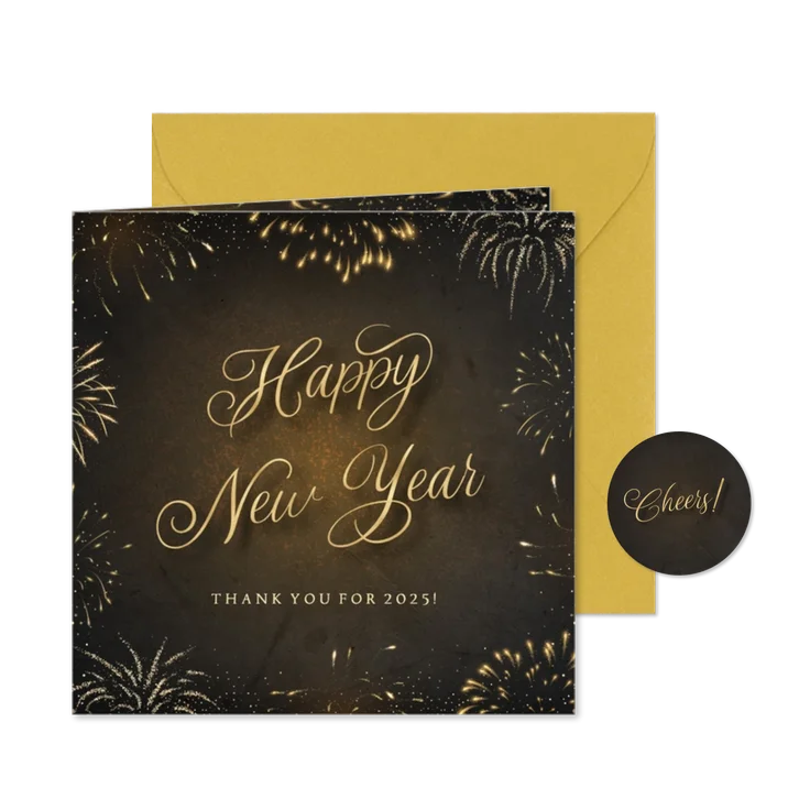 Nieuwjaarskaart zwart chique met goudlook sierletters