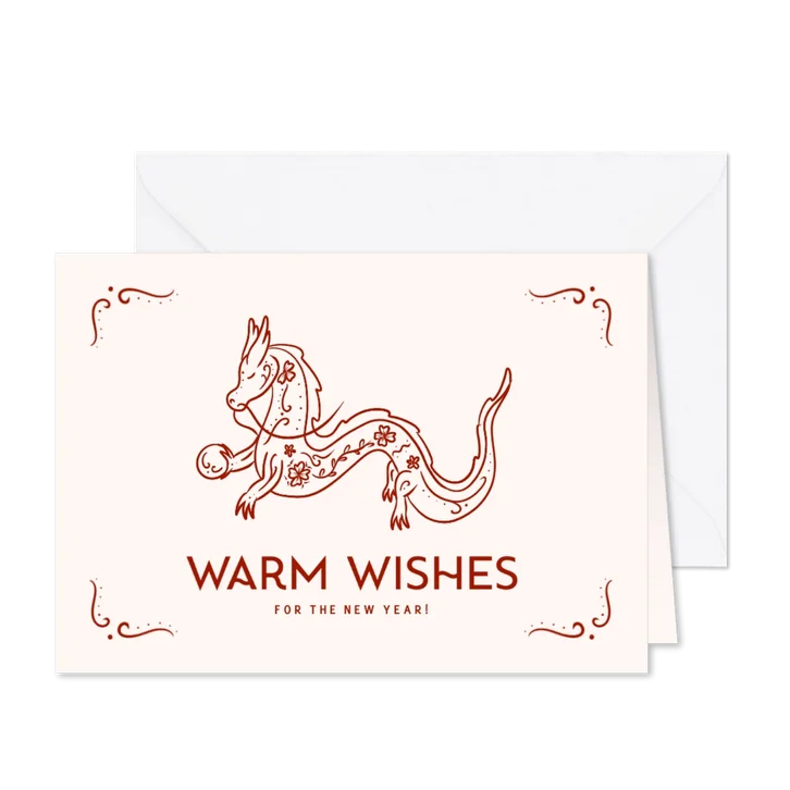 Nieuwjaarskaartje Chinees met draak met bloemen