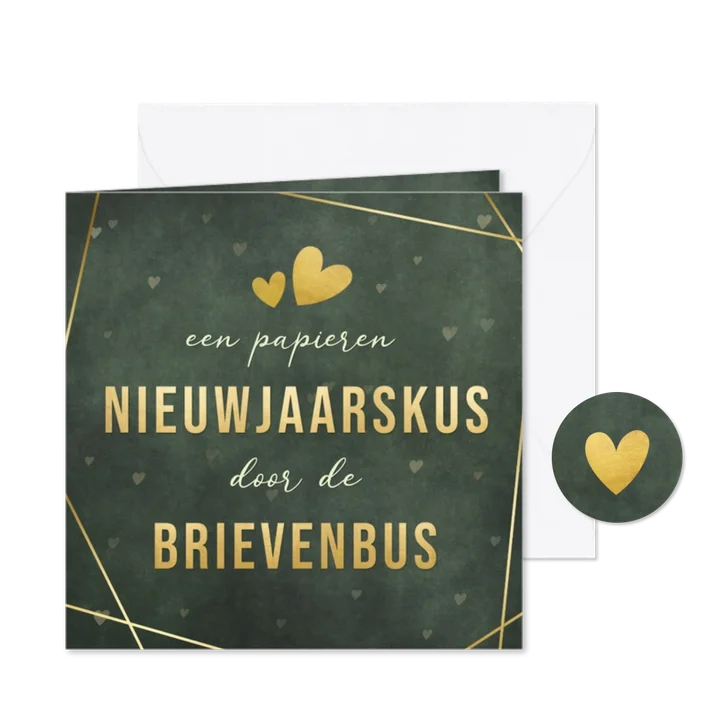 Nieuwjaarskus door de brievenbus nieuwjaarskaart met goud