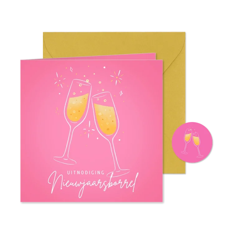Nieuwjaarsuitnodiging met toastende champagneglazen