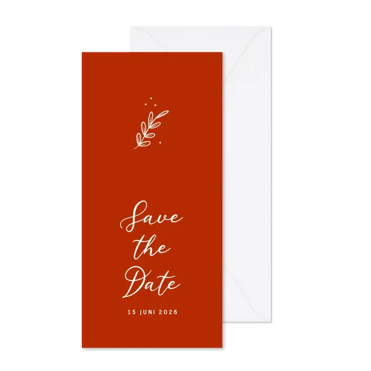 Nostalgische kerst save the date kaart met takjes in rood
