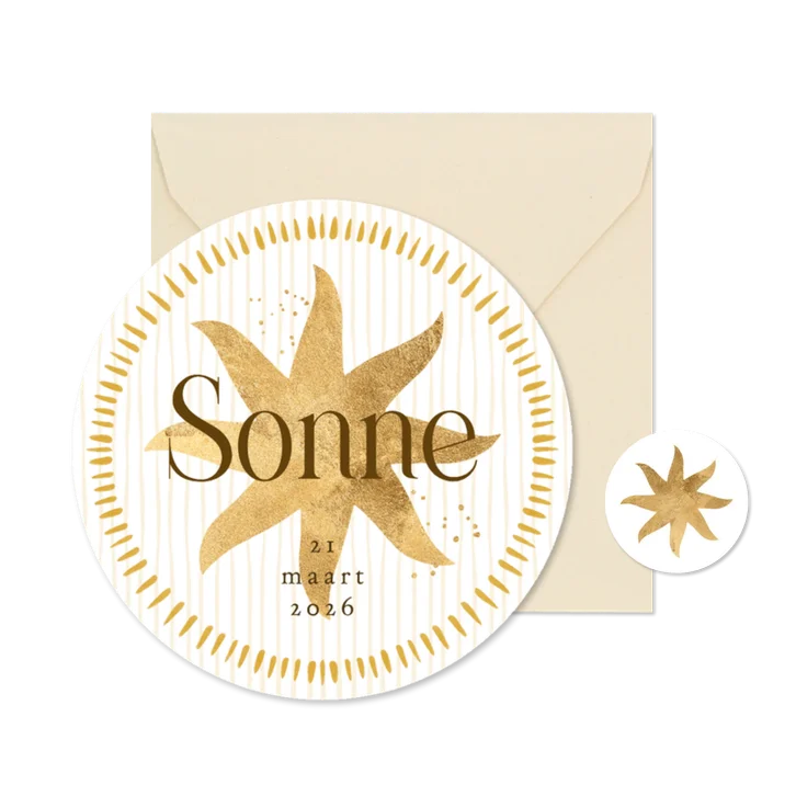 Origineel geboortekaartje boog zon goud streepjes