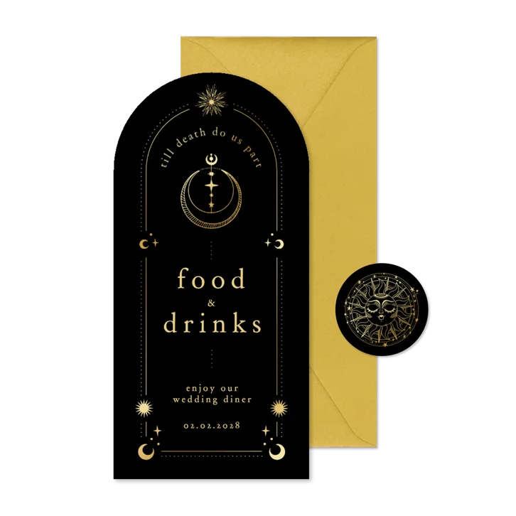 Originele menukaart in boogvorm astrologie zon